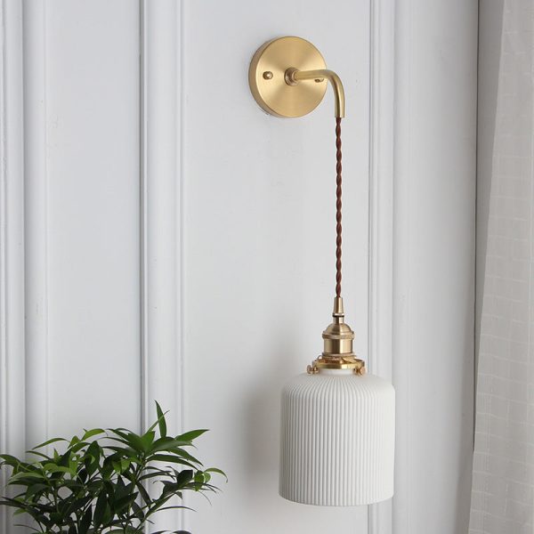 Japanese Retro Minimalist Cylinder Oval Brass Lucite 1-Light Wall Sconce Lamp - Image 17