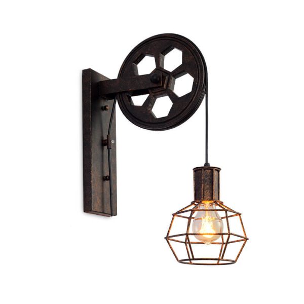 Vintage Industrial Pulley Iron 1-Light Wall Sconce Lamp - Image 12