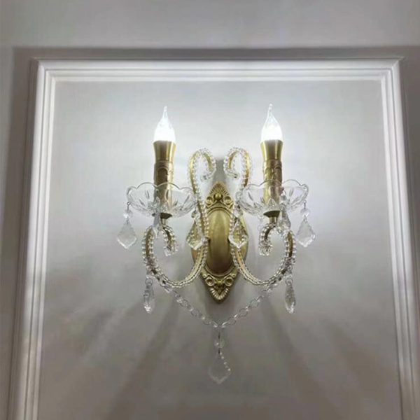 European Vintage Crystal Candelabra 1/2 Light Wall Sconce Lamp - Image 14