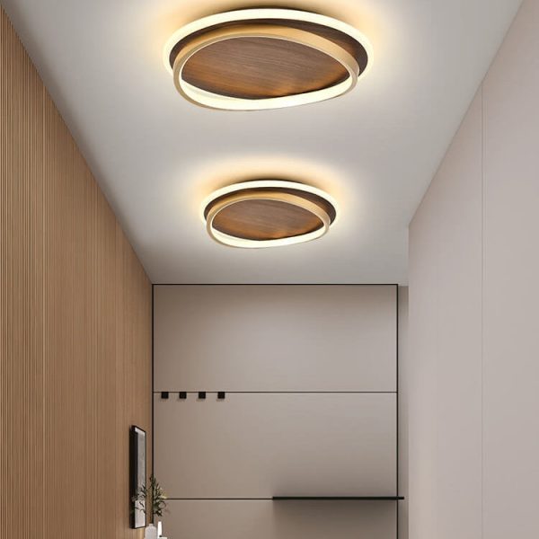 Nordic Minimalist Circular Walnut Grain LED Flush Mount Ceiling Light - Image 3
