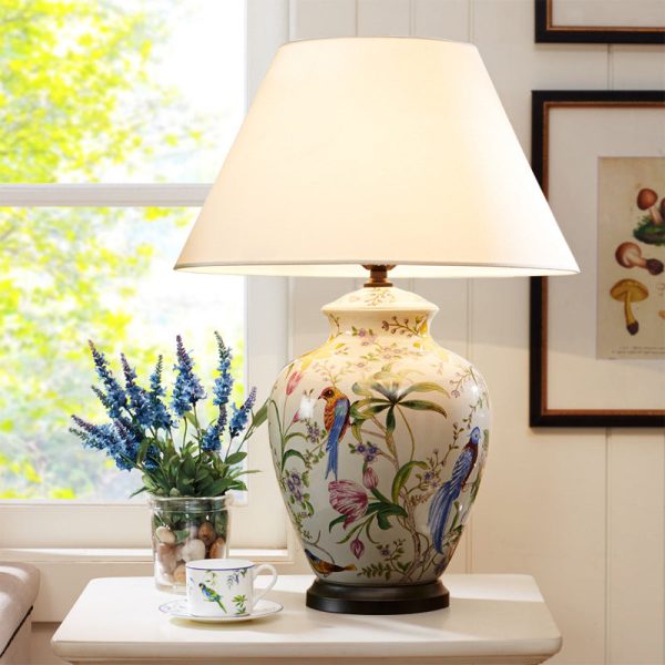 Modern Retro Ceramic Idyllic Flower and Bird 1-Light Table Lamp - Image 3