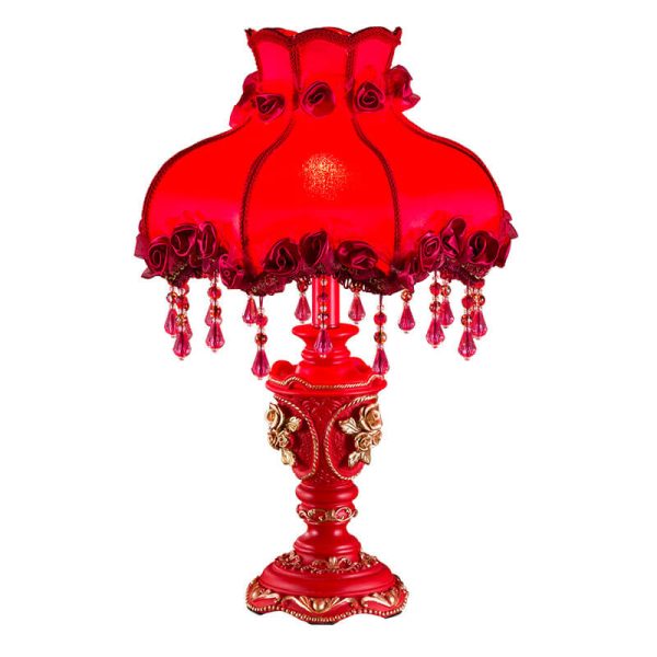 European Wedding Red Fabric Tassel Resin 1-Light Table Lamp - Image 8