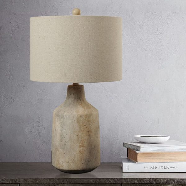 Vintage Minimalist Fabric Cement Base 1-Light Table Lamp - Image 15