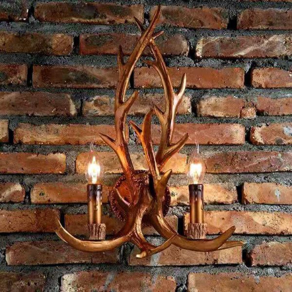 Industrial Resin Retro Antler 2-Light Creative Wall Sconce Lamp