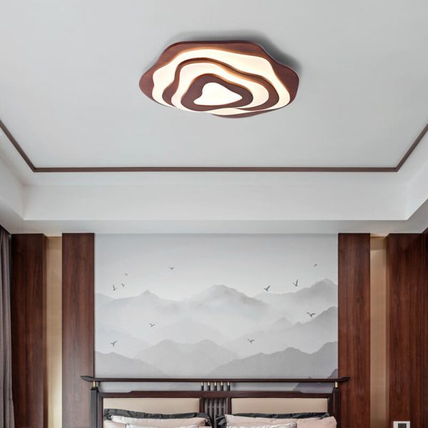 Modern Chinese Solid Wood Textured Round Geometric LED Flush Mount Ceiling Light - Image 2