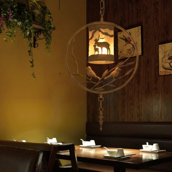 Traditional Vintage Round Trapezoidal Animal Iron 1-Light Pendant Light For Living Room - Image 14