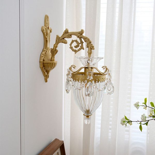 Traditional French Court Lantern Brass Crystal 1/2 Light Wall Sconce Lamp For Living Room - Image 7
