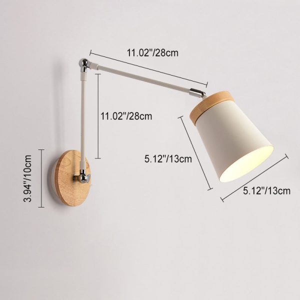 Contemporary Scandinavian Solid Wood Iron Cylinder Shade 1-Light Wall Sconce Lamp For Bedroom - Image 6