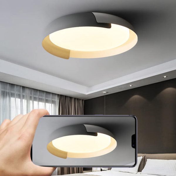 Minimalist Round Bowl Wood Grain LED Flush Mount Ceiling Light - Image 5