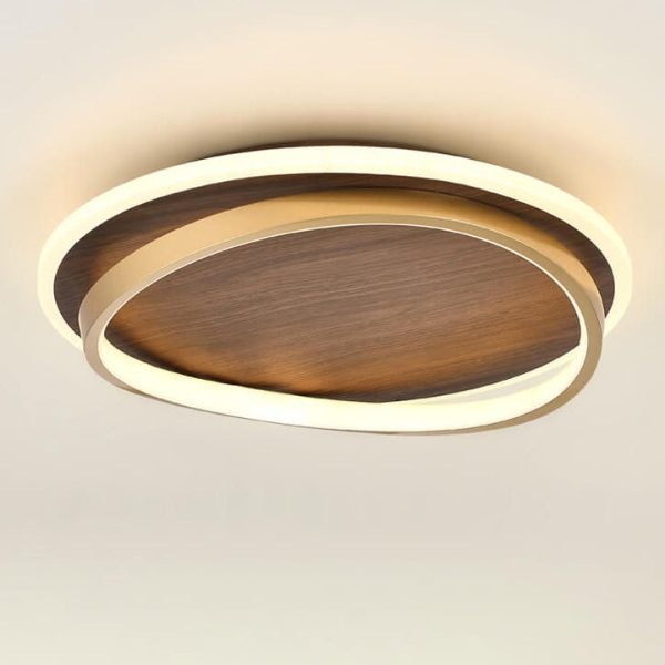 Nordic Minimalist Circular Walnut Grain LED Flush Mount Ceiling Light - Image 4