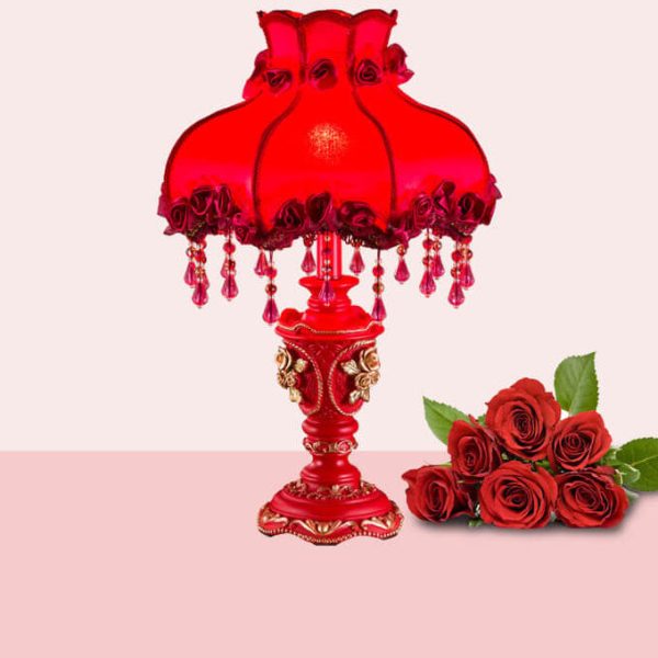 European Wedding Red Fabric Tassel Resin 1-Light Table Lamp - Image 13