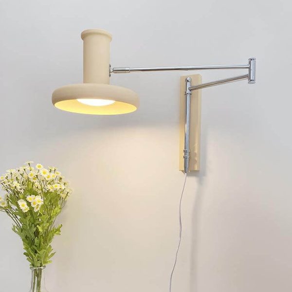 Nordic Minimalist  Beige Swing Arm 1-Light Wall Sconce Lamp - Image 2
