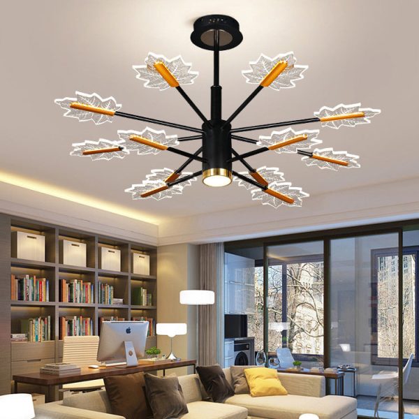 Modern Minimalist Branch Maple Leaf Iron Acrylic LED Chandelier For Living Room - Image 2