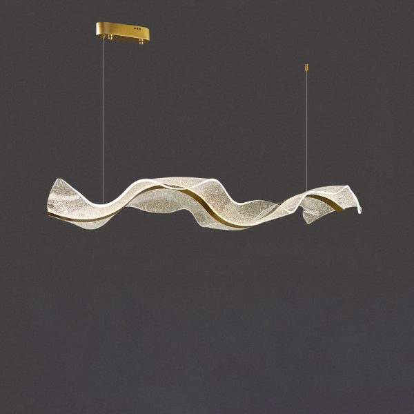 Contemporary Creative Rectangle Wave Ribbon Hardware Acrylic LED Island Light Chandelier For Dining Room - Image 8