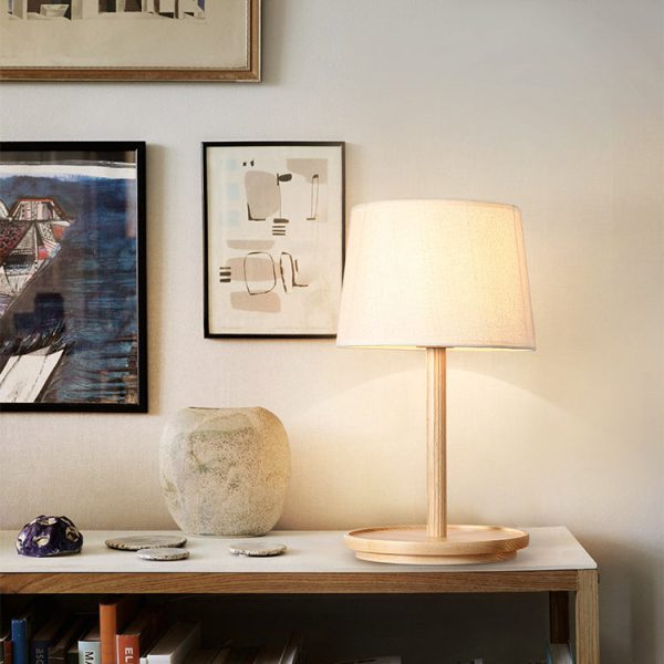 Modern Minimalist Cone Fabric Wood Base 1-Light Table Lamp For Study - Image 2