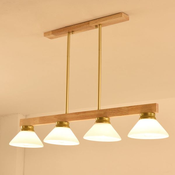 Nordic Solid Wood Cone Glass Shade 3/4 Light Island Light Chandelier - Image 5