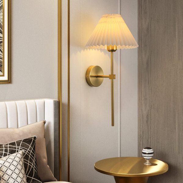 Vintage Pleated Fabric Shade Straight Arm 1-Light Wall Sconce Lamp - Image 8