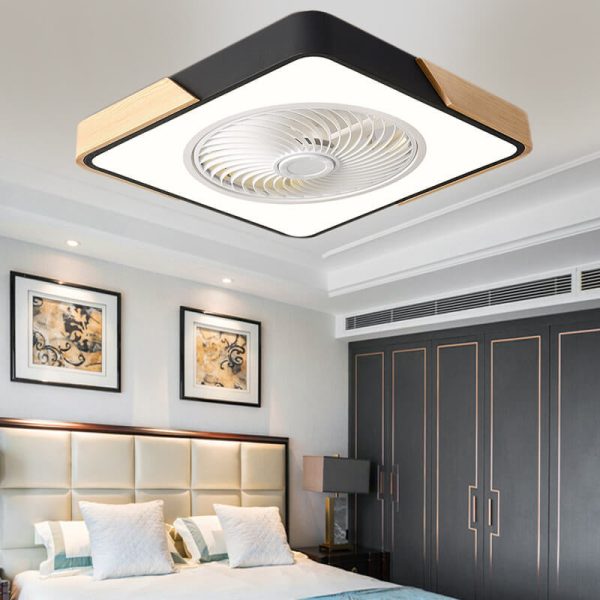 Nordic Macaron Square Wood LED Flush Mount Ceiling Fan Light - Image 17