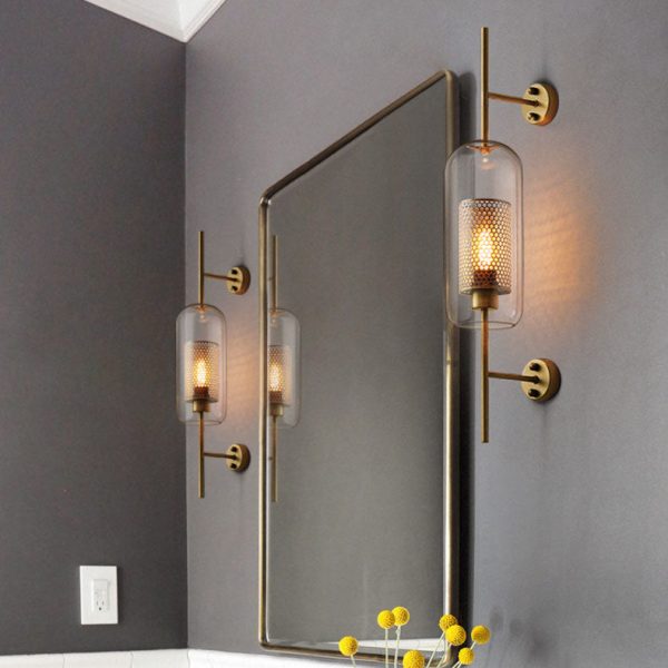 Contemporary Industrial Cylinder Glass Shade Iron Finish Frame 1-Light Wall Sconce Lamp For Bedroom - Image 10
