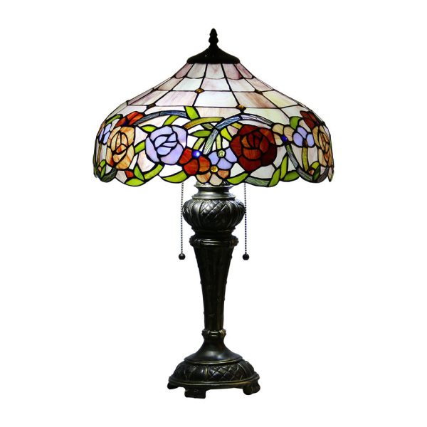 Traditional Tiffany Resin Glass Dome Hemispheric Flower 2-Light Table Lamp For Bedside - Image 25