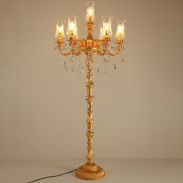 European Luxury Golden Crystal Zinc Alloy Candle Holder 7-Light Standing Floor Lamp - Image 5