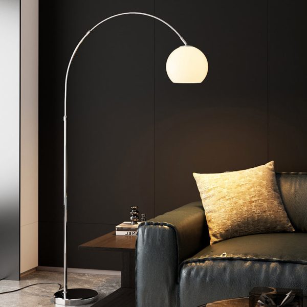 Contemporary Scandinavian Glass Round Shade Fishing Rod Iron 1-Light Standing Floor Lamp For Living Room - Image 2