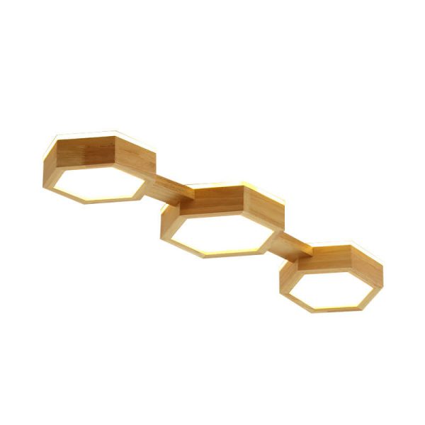 Modern Simple Wooden Hexagonal Geometry LED Flush Mount Ceiling Light - Image 13