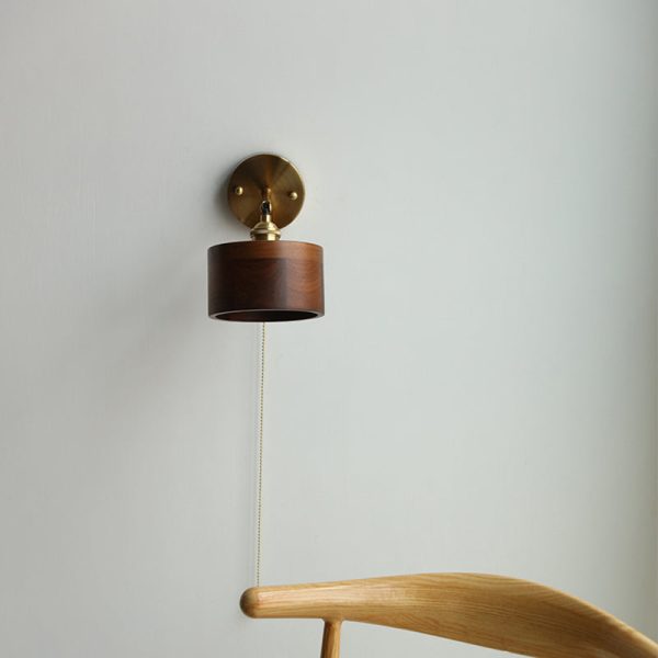 Contemporary Scandinavian Round Cone Dome Copper Wood 1-Light Wall Sconce Lamp For Bedroom - Image 20