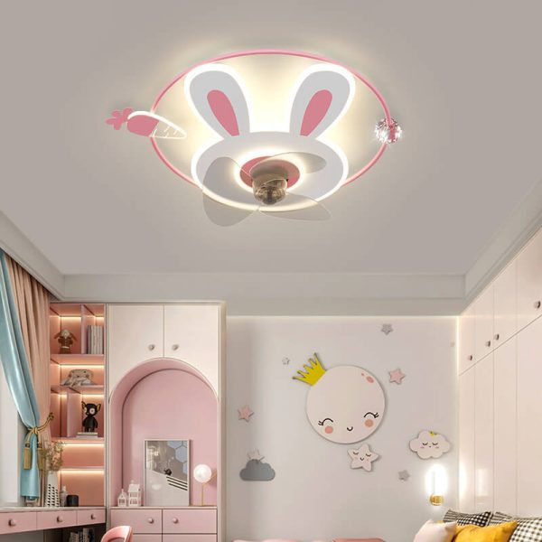 Cartoon Creative Bunny Carrot LED Flush Mount Ceiling Fan Light - Image 16