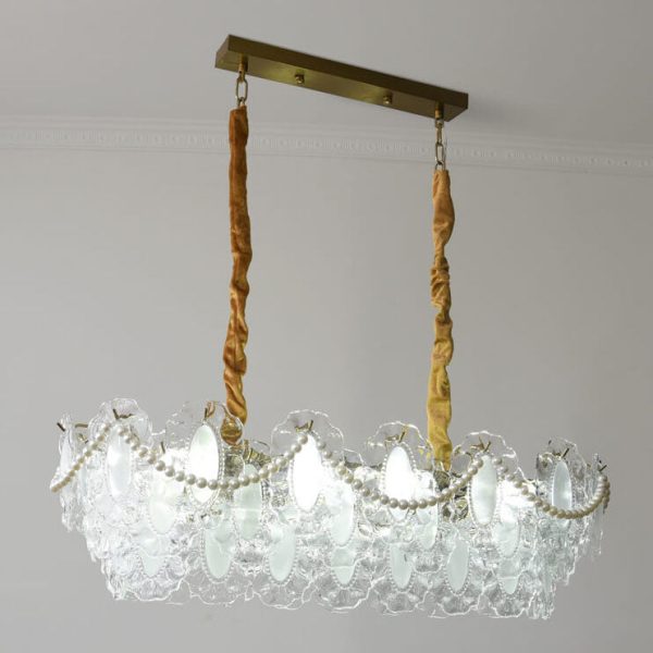 French Vintage Rectangular Pearl Glass 8-Light Island Light Chandelier - Image 15