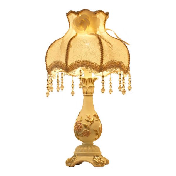 European Retro Light Luxury Carving Resin Fabric Alloy 1-Light Table Lamp - Image 10