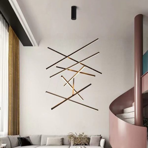 Nordic Light Luxury Iron Aluminum Geometric Line Combination LED Chandelier - Image 4