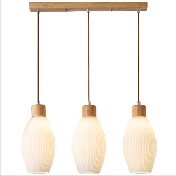 Nordic Textured Glass Solid Wood 3-Light Linear Island Light Chandelier - Image 4