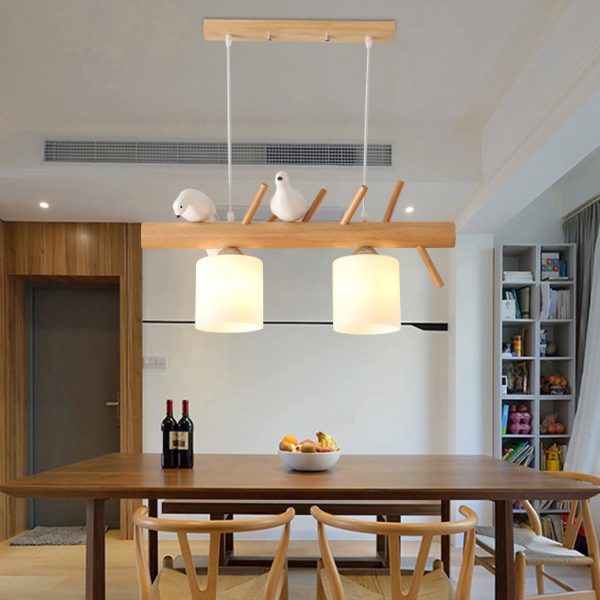 Contemporary Scandinavian Bird Cylinder Tree Branch Log Glass 2/3 Light Island Light Chandelier For Dining Room - Image 10