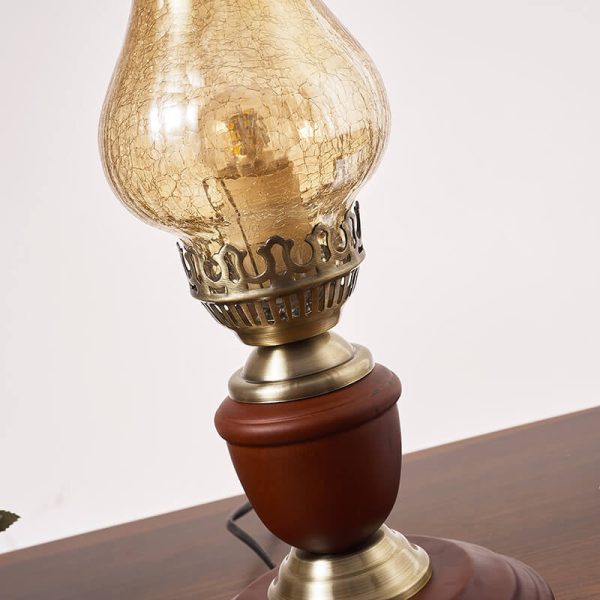 Vintage All Brass Wooden Glass Kerosene Lamp Design 1- Light Table Lamp - Image 7