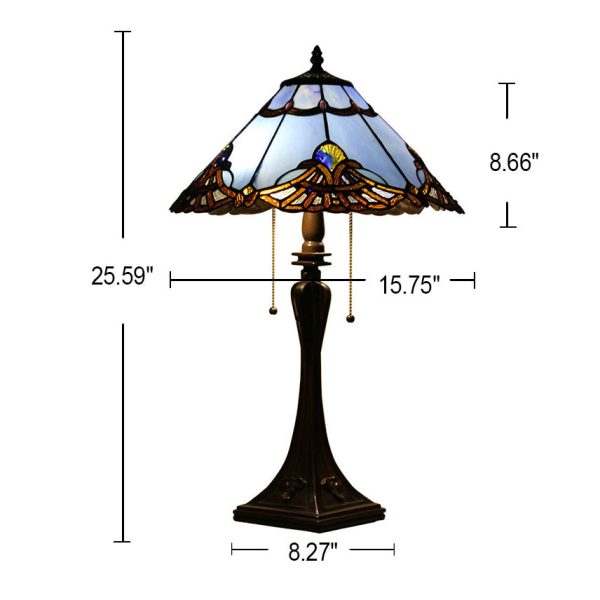Tiffany Mediterranean Stained Glass Cone Pull Cord 2-Light Table Lamp - Image 9