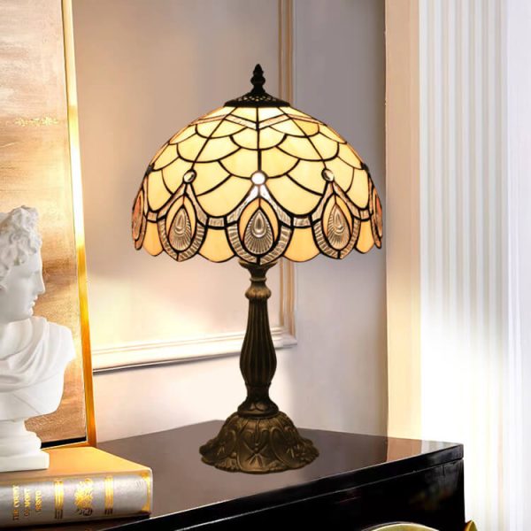 Tiffany Retro Lotus Resin Base Stained Glass 1-Light Table Lamp - Image 6