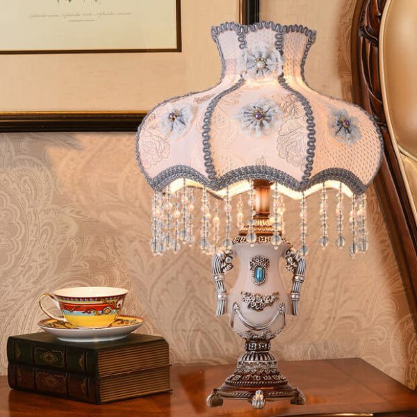 European Court Light Purple Fabric Tassel 1-Light Table Lamp - Image 13