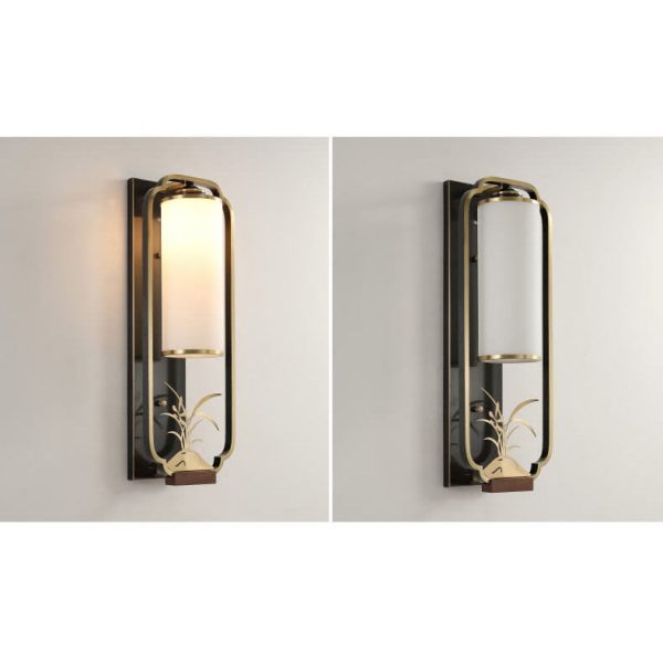 Modern New Chinese Copper Glass Column Ring 1-Light Wall Sconce Lamp - Image 14