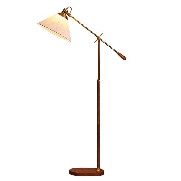 Nordic Vintage Fabric Cone Metal Ash Wood 1-Light Standing Floor Lamp - Image 13