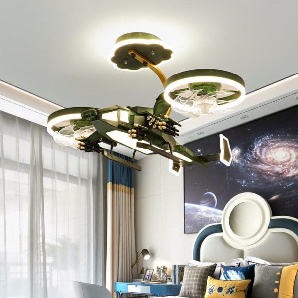 Modern Children's Helicopter Hardware Acrylic LED Semi-Flush Mount Ceiling Fan Light - Image 2