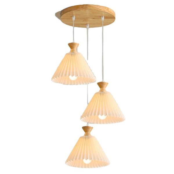 Nordic Wooden Pleated Cone 1/3 Light Island Light Chandelier - Image 14