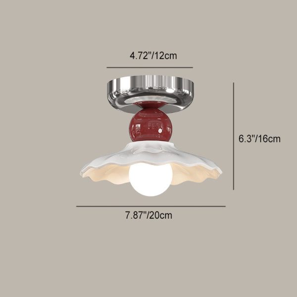 Modern Cream Round Lace Iron Ceramic 1-Light Semi-Flush Mount Ceiling Light - Image 4