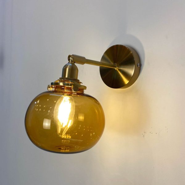 Japanese Vintage Round Ball Glass Brass 1-Light Wall Sconce Lamp - Image 15