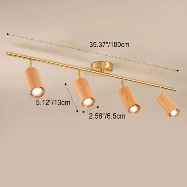 Nordic Minimalist Walnut Wood Spotlight Linear Track 1/2/3/4 Light LED Semi-Flush Mount Ceiling Light - Image 26