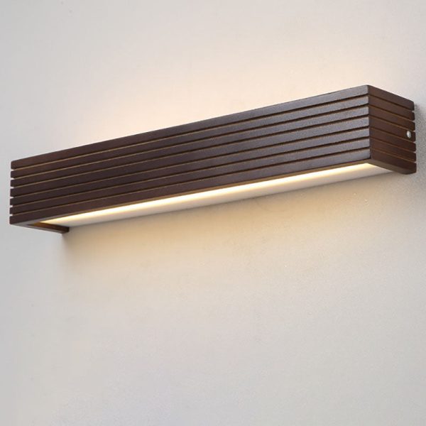 Traditional Chinese Striped Wood Cuboid LED Vanity Mirror Front Wall Sconce Lamp For Bathroom - Image 26