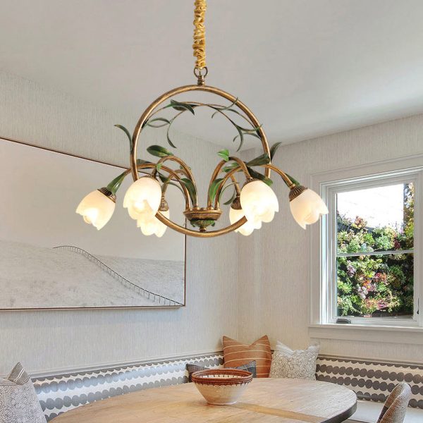 Modern Art Deco Iron Lacquered Ring Tulip Glass Crystal Shade 6/8-Light Chandelier For Living Room - Image 2