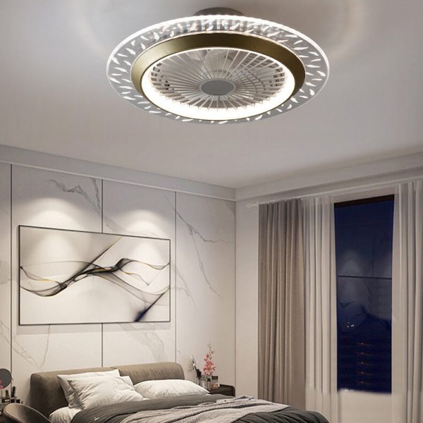 Modern RGB Acrylic Round LED Seme-Flush Mount Ceiling Fan Light - Image 2
