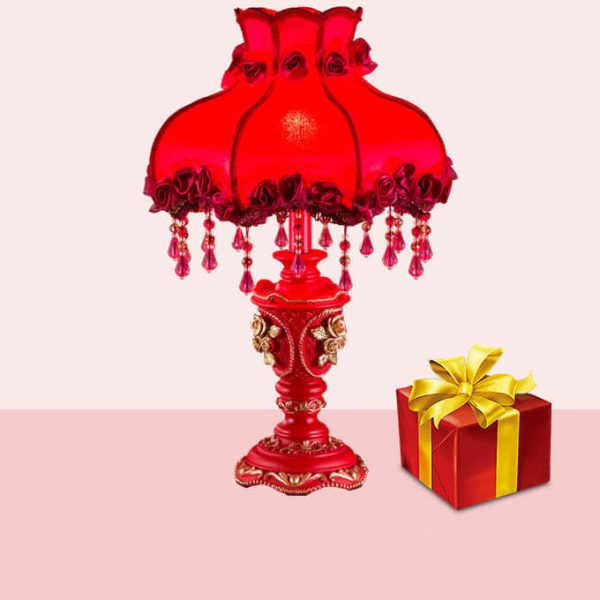 European Wedding Red Fabric Tassel Resin 1-Light Table Lamp - Image 14