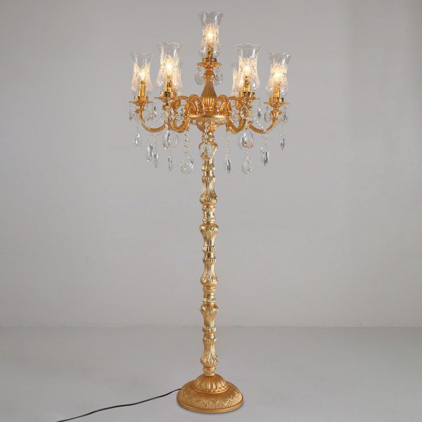 European Luxury Golden Crystal Zinc Alloy Candle Holder 7-Light Standing Floor Lamp - Image 6